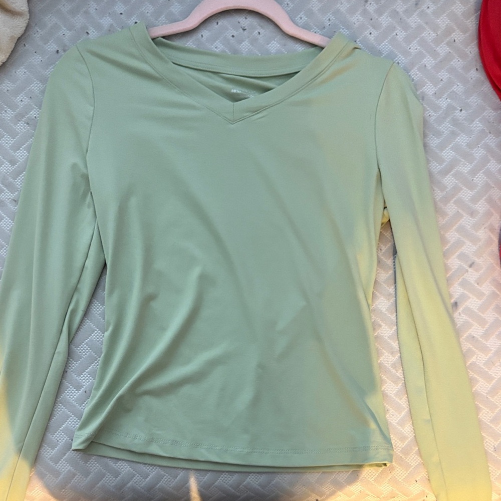 Women's Light Green V-Neck Top
